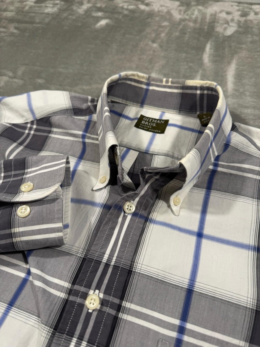 Gitman Bros Brothers Master Shirt Makers Mens Dress White Windowpane Plaid L USA